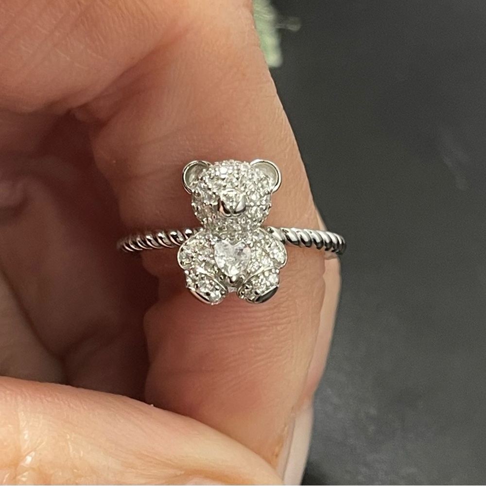 Solid Sterling Silver 925 Teddy Bear Ring Size 6,… - image 4